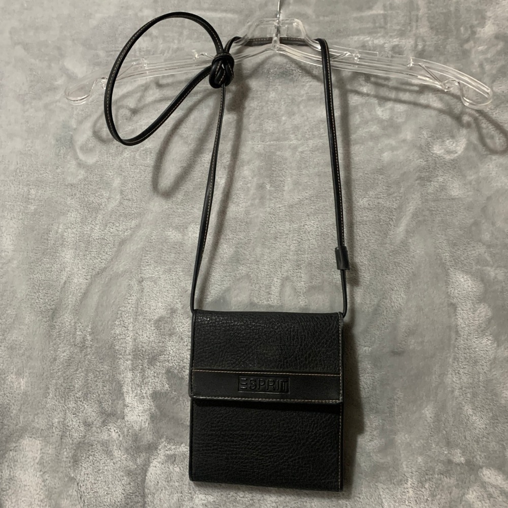 Esprit Black Crossbody Wallet Bag‎ Organizer Multi Compartment Small Purse Vtg